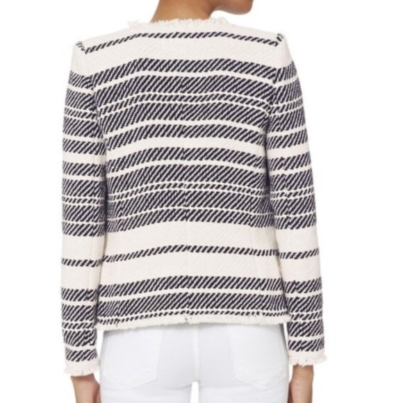 IRO Zlata Tweed Jacket Open Front Frayed Black Cream Stripes  EU 40 US 8 - Picture 4 of 17